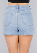 Denim Stretch Skort met Roze Sterren en Overslag