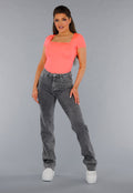 Coral Stretch Shirt met Vierkante Hals en Korte Mouwen