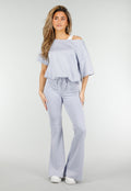 Lichtblauwe Joggingbroek met Flared Pijpen en Elastische Taille