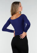 Navy Stretch Top met Ruches en Overslaghals