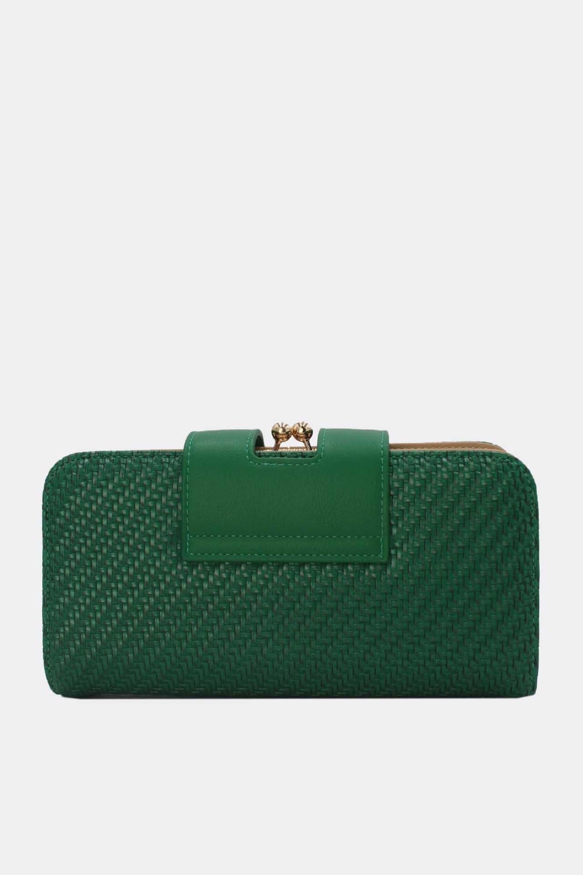 Groene Clutch met Goudkleurige Ketting en Gevlochten Textuur