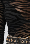 Zwarte Mesh Bodysuit met Zebra Print
