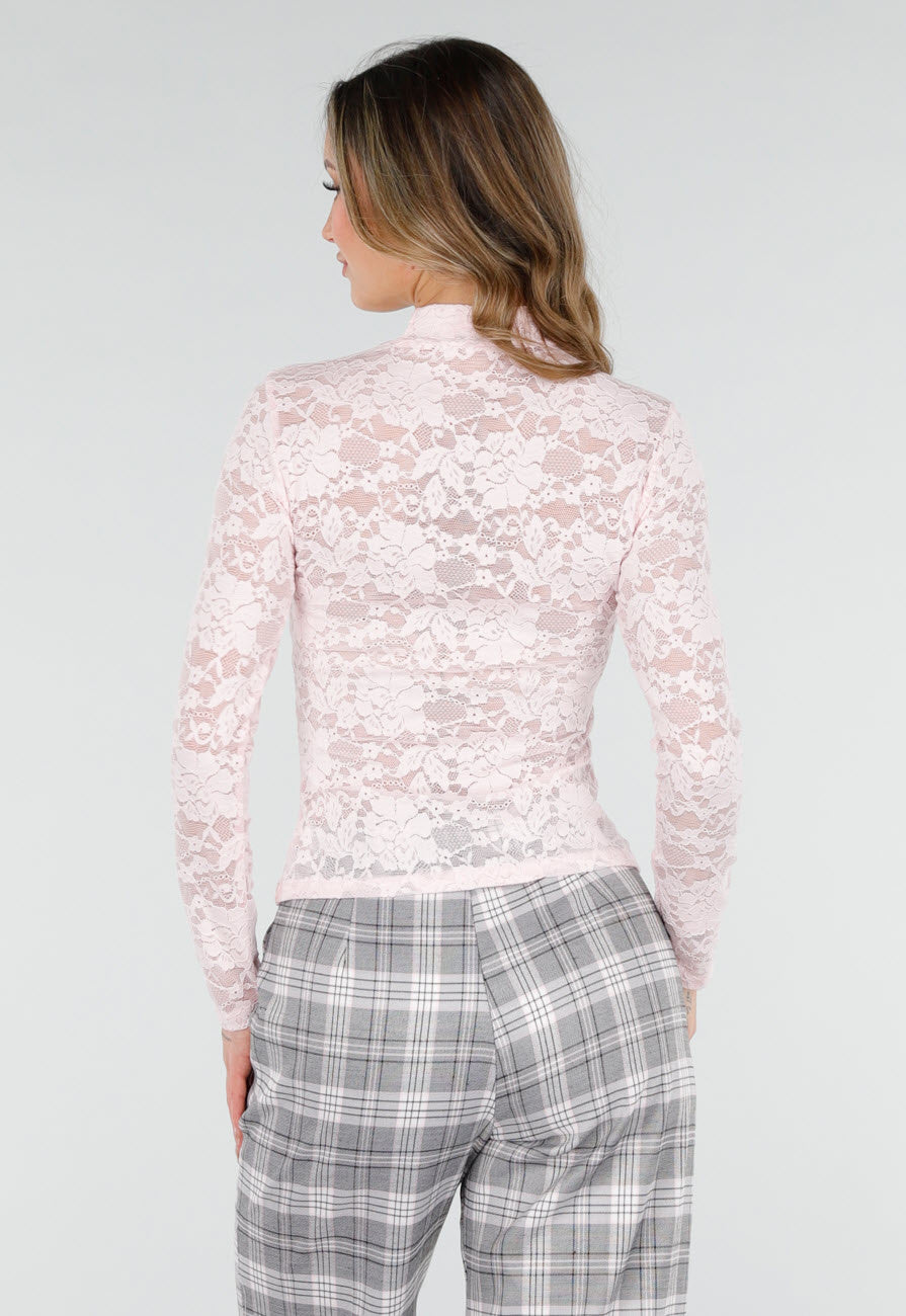 Roze Kanten Top met Lange Mouwen en Stretch