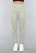 Khaki Sportlegging met Gestreepte Print