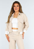 Beige Tweedelige Set met Blouse Detail en Tailleband