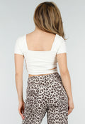 Beige Crop Top met Vierkante Hals en Pads