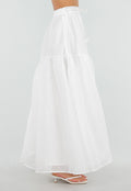 Witte Maxi Rok met Strikceintuur en Volant