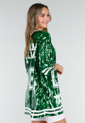 Groene Oversized Pailletten Jersey Top met V Hals