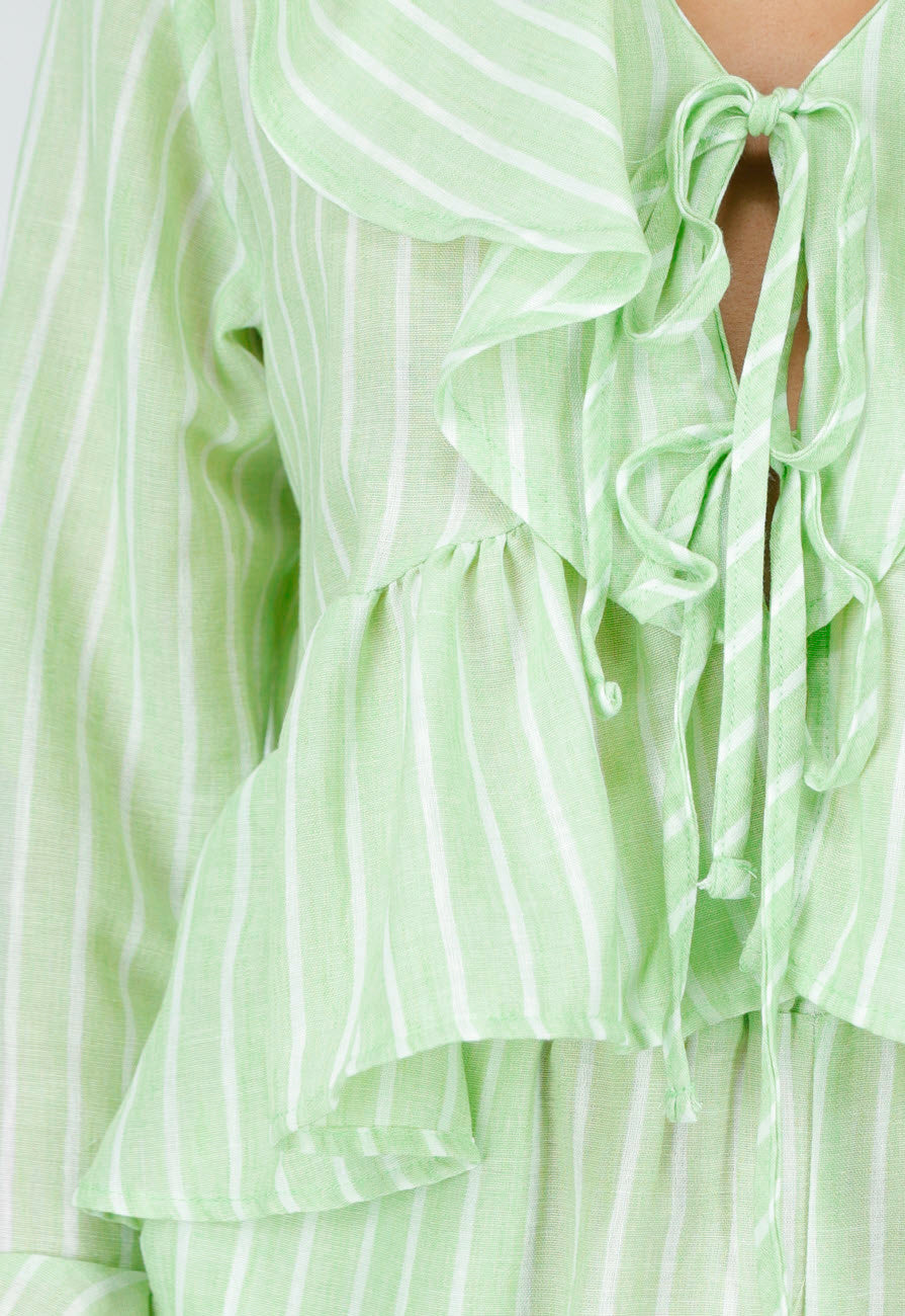 Lichtgroene Gestreepte Two Piece Set met Blouse en Rucheshort