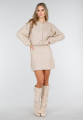 Beige Twee-Delige Set met Gebreid Vest en Rok