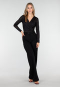 Zwarte Glitter Body met V-Hals en Overslag