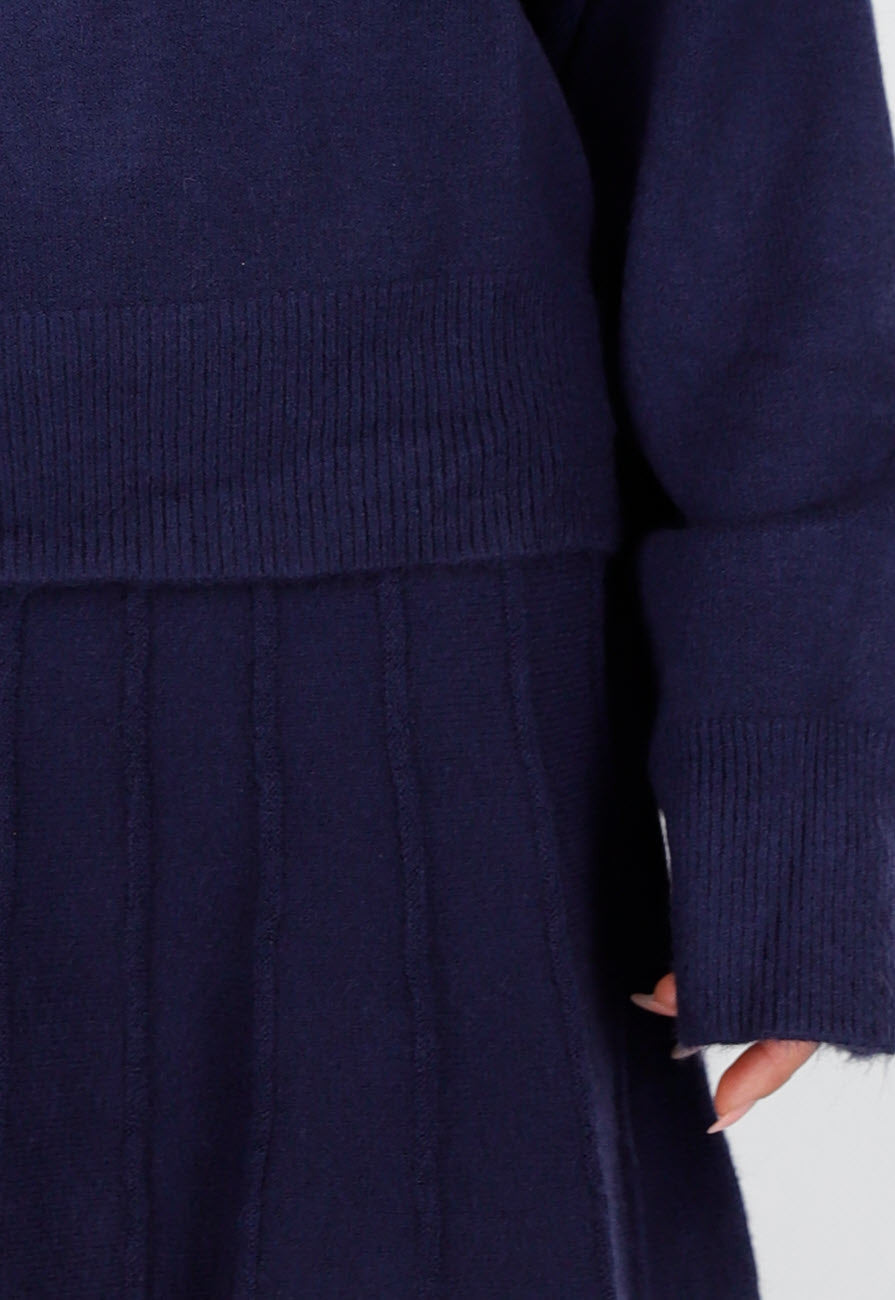 Donkerblauwe Gebreide 2-Piece Set met Trui en Rok