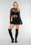 Zwarte Mesh Fishnet Body met Slangenprint