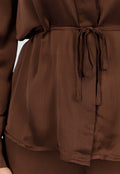 Bruine Satijnlook Set met Blouse en Wide Leg Broek