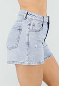 Lichtblauwe Denim Short met High Waist en Stretch