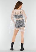 Witte Fishnet Cover-Up met Franjes en Puntige Zoom