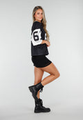 Zwarte Mesh Oversized Stretch Jersey T-Shirt met V-Hals