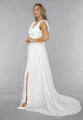 Lange Witte Chiffon Jurk met Veren Details