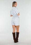 Lichtblauwe Denim Playsuit met Korte Mouwen