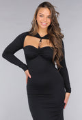 Zwarte Jurk met Pads en Twist Detail