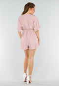 Oudroze Playsuit met Linnenlook en Overslag V-Hals