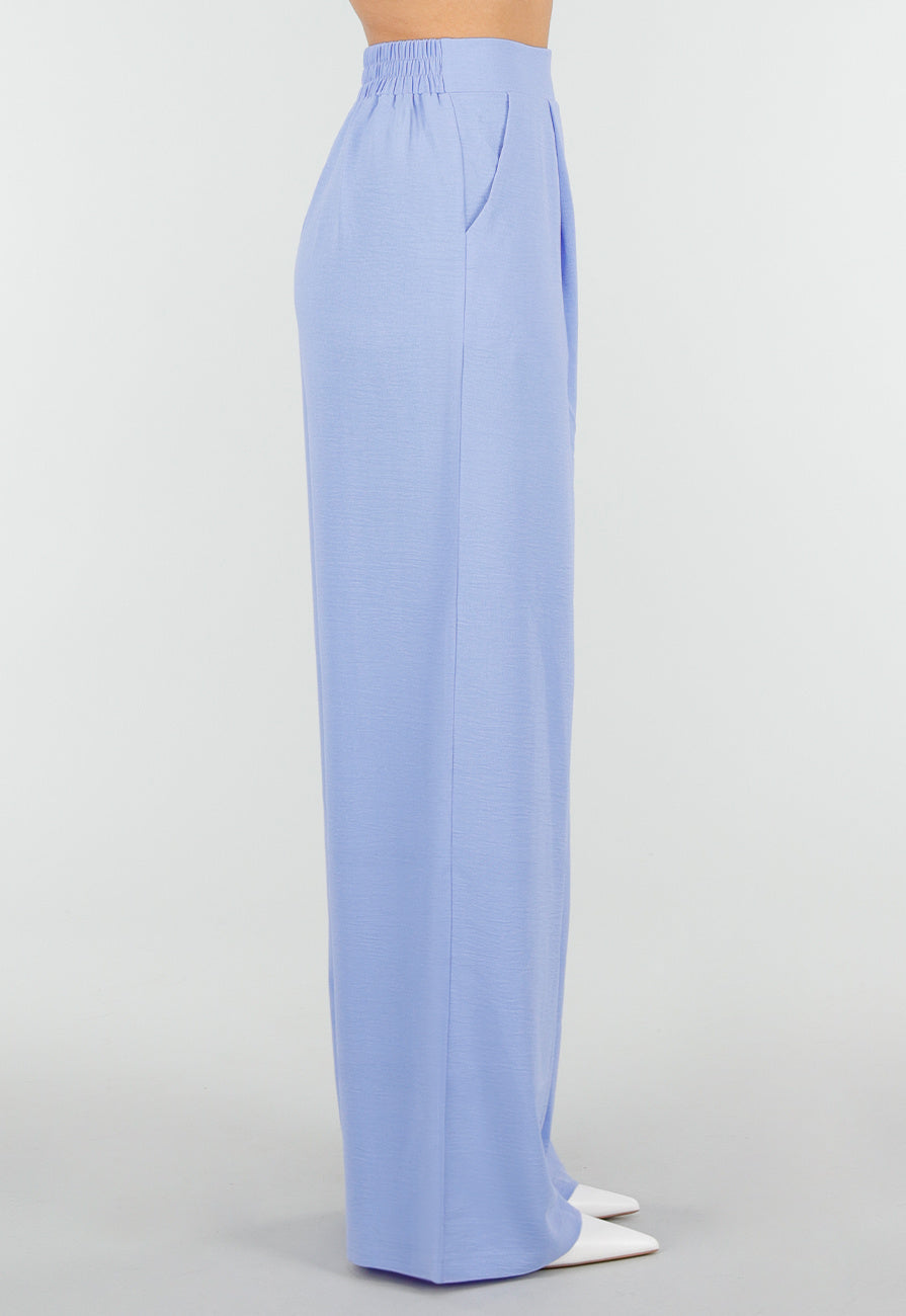 Lavendel Wide Leg Broek met Elastische Taille en Plooien