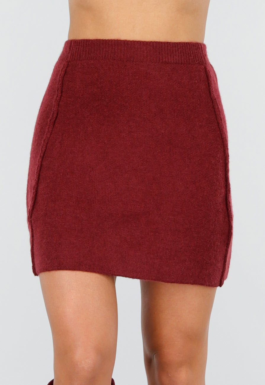 Rode Gebreide 2-Piece Set met Vest en Rok