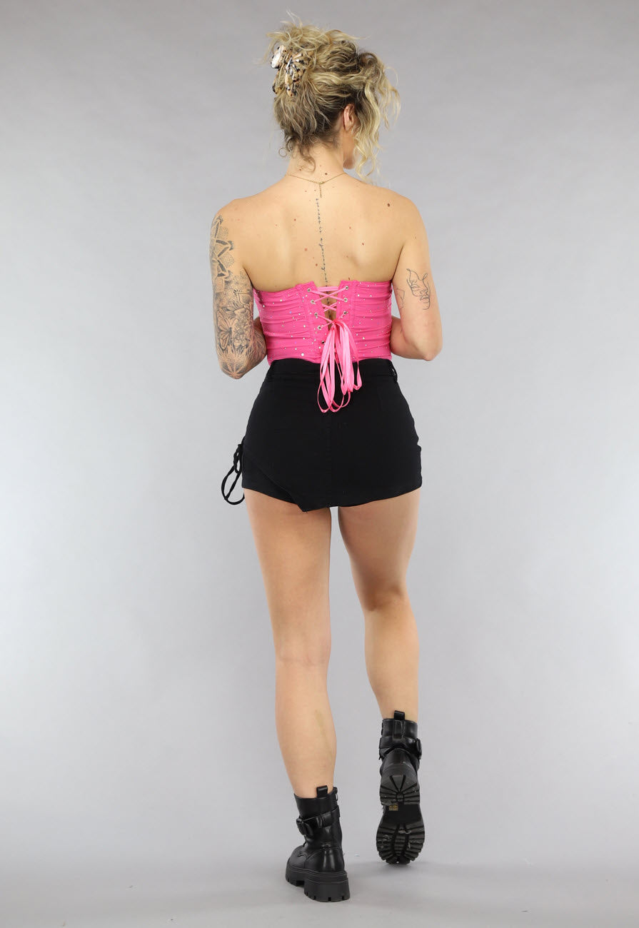 Fuchsia Korset Top met Glitters