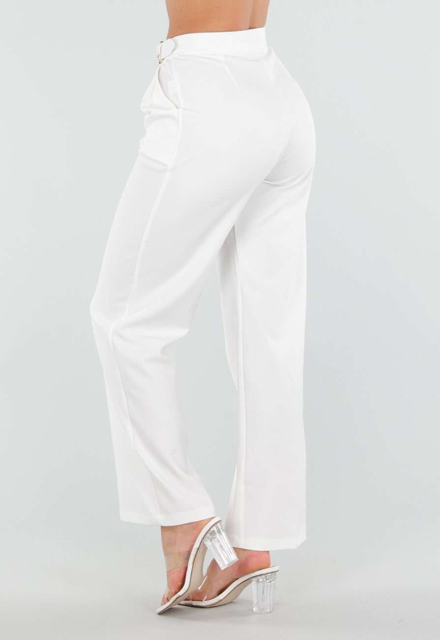 Witte Pantalon met Goudkleurige Gesp