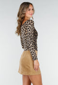 Panterprint Stretch Top met Ruches en Overslaghals