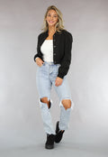 Zwarte Cropped Bomber Jacket
