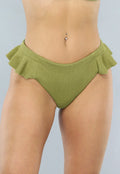 High Waist Ruffle Bikini Broekje in Olijfgroen