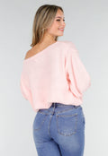 Roze One Shoulder Trui met Wijde Mouwen in Zachte Stof