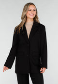 Zwarte Oversized Stretch Blazer met Schoudervullingen
