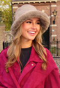 Suèdelook Bucket Hat met Bont Randje