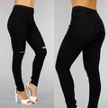 Basic Zwarte High Waist Ripped Knees Jeans