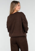 Bruine Trui met V-Hals en Rafel Details