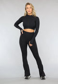 Zwarte Ribstof Flair Sportlegging met Split