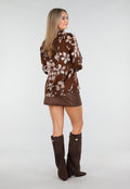 Bruine Blouse met Bloemenprint en Lange Mouwen