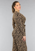 Stretch Gouden Zigzag Jumpsuit met Wide Leg