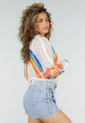 Witte Gehaakte Trui met Regenboog Print en Franjes