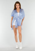Lichtblauwe Cover-Up met Fringes en Zijsplitten