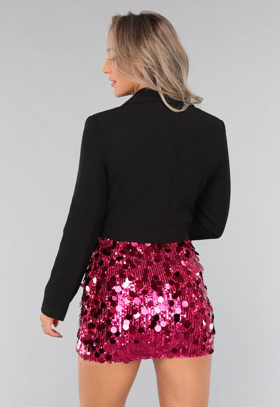 Zwarte Cropped Blazer met Vast Gilet