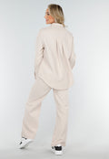 Beige Tweedelige Set met Blouse met Borstzakken en Wijde Broek