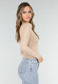 Basic Beige Top Lange Mouwen en Stretch