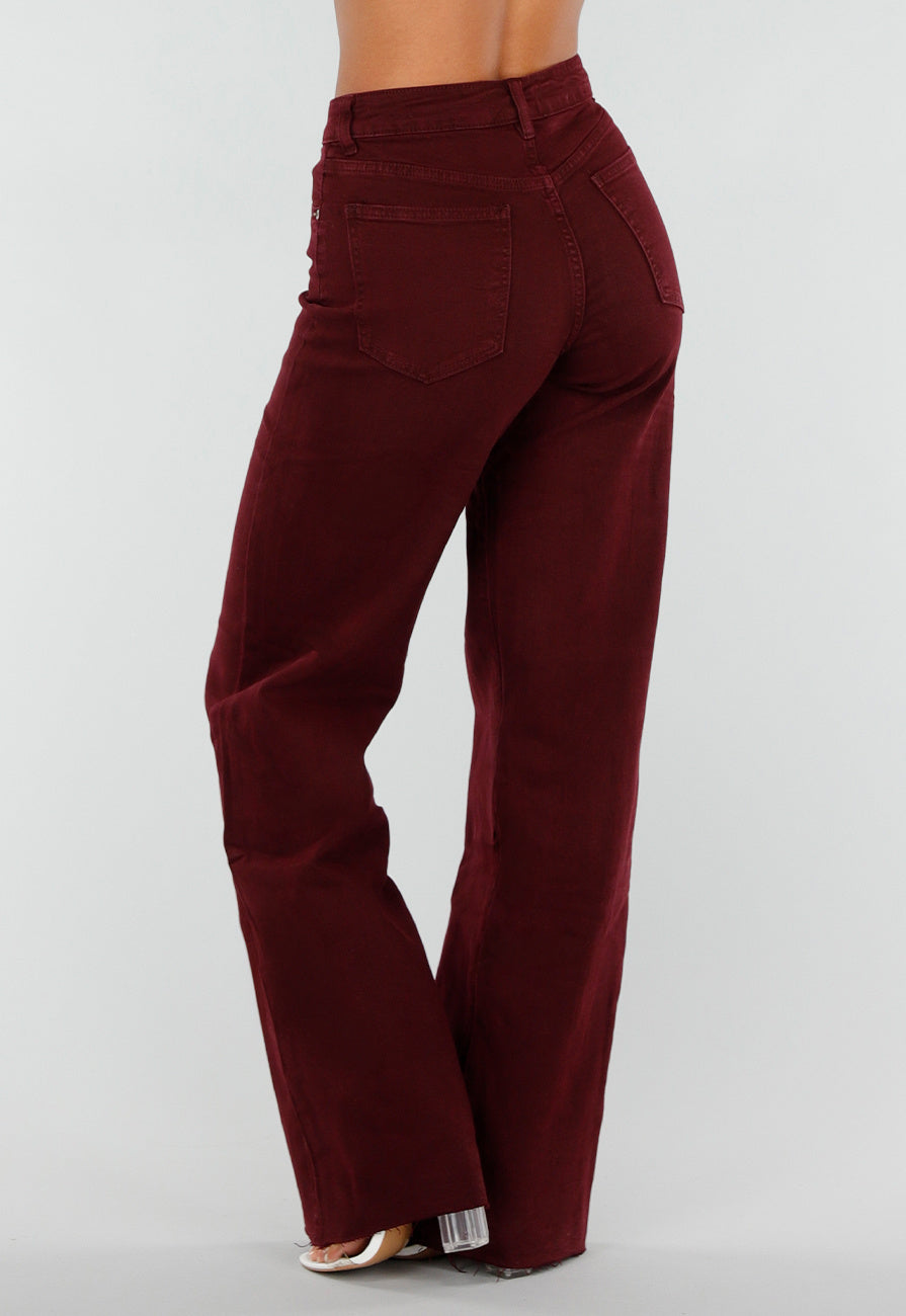 Bordeauxrode Denim Tall Jeans met Straight Leg en Extra Lange Pijpen