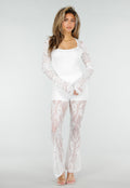 Petite Witte Kant Flared Broek met Stretch en Binnenbroekje