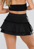 Zwarte Ruffle Rok met Contrasterende Bies en Hoge Taille