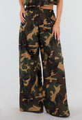 Wide Leg Broek met Camouflageprint en Elastische Taille