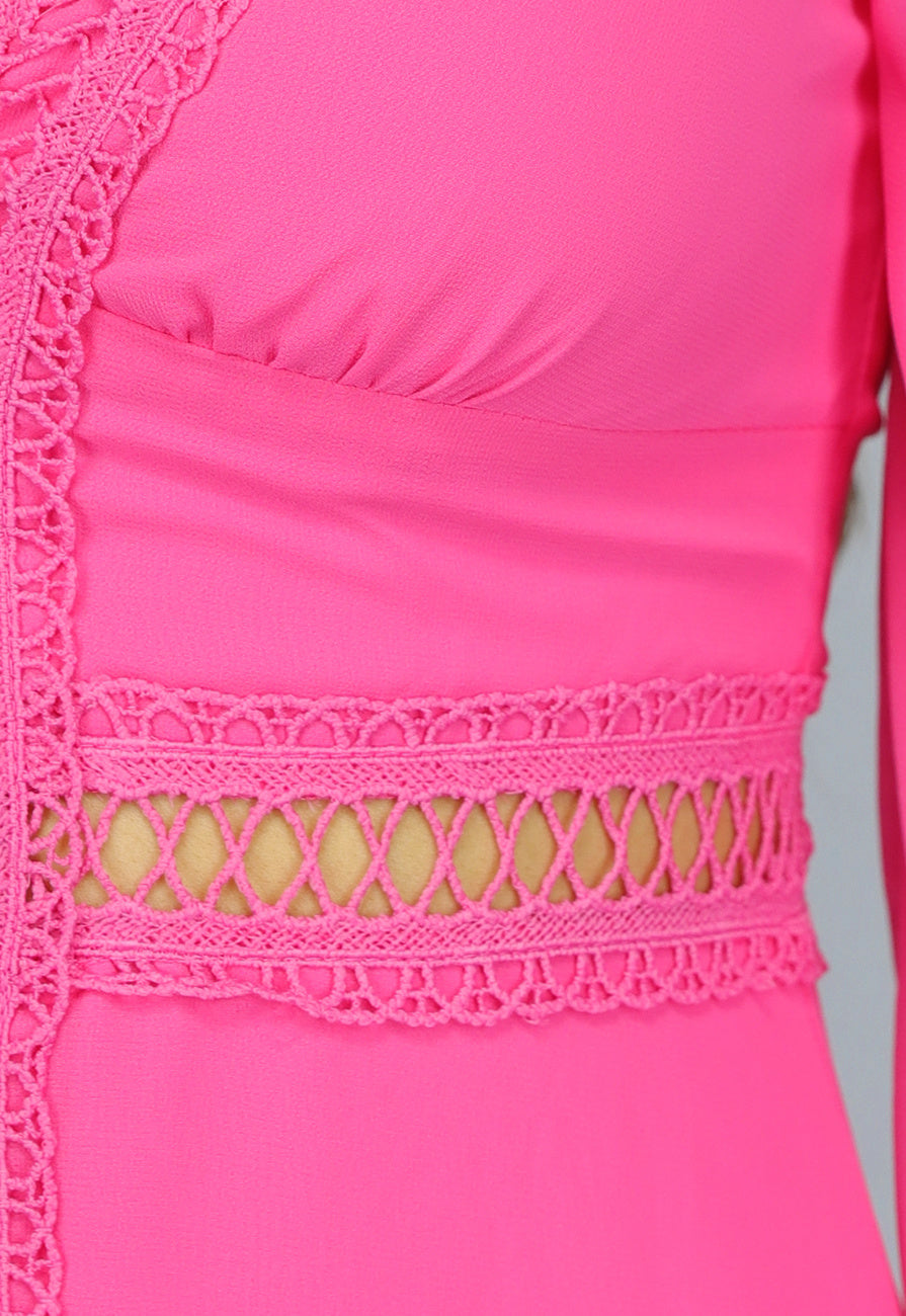 Roze Longsleeve Boho Jurk met Ruches